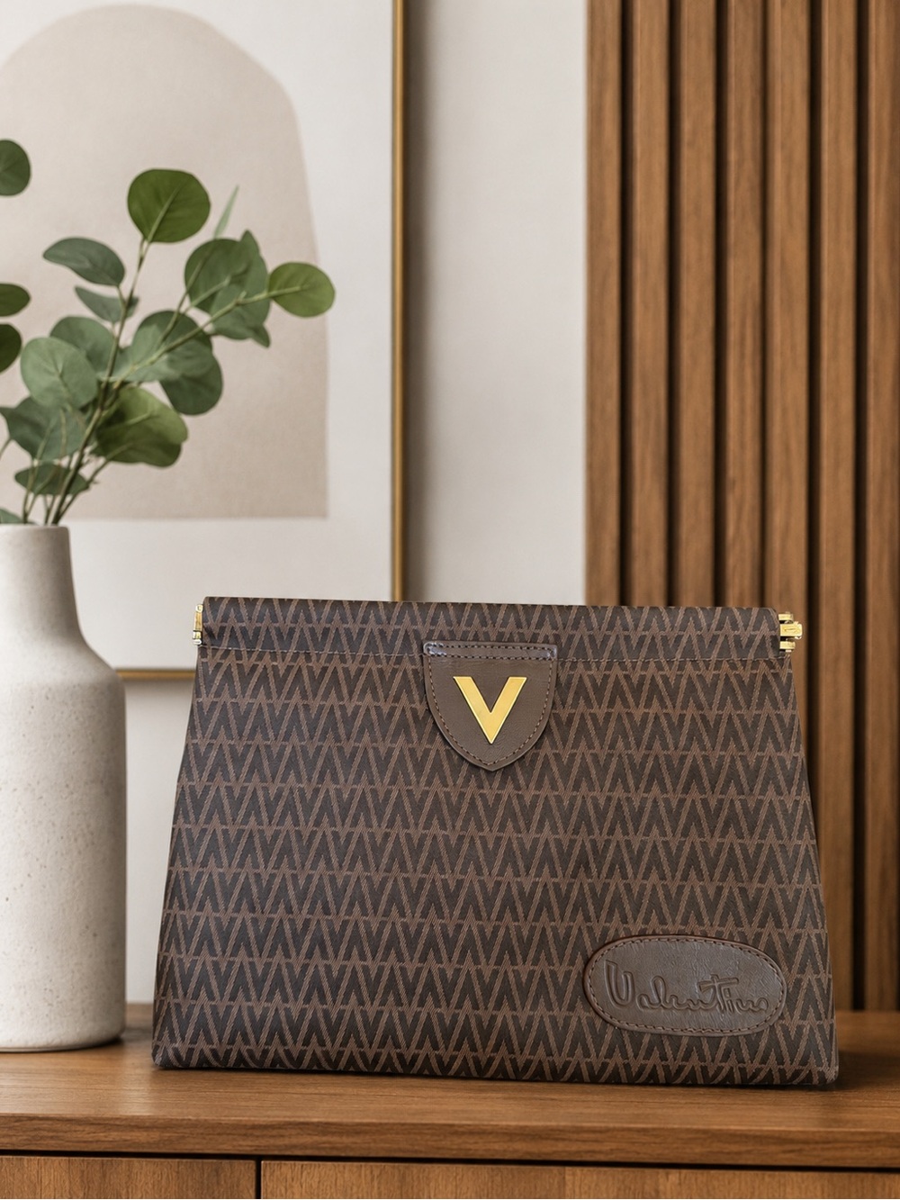 Mario Valentino Vintage Brown Pattern Monogram Clutch